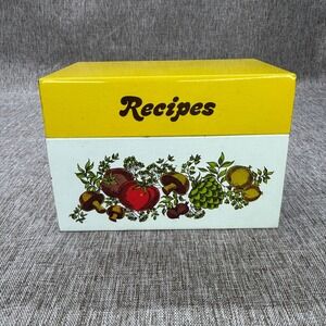 Vintage MCM 70's Tin Recipe Box Vegetable Mushroom